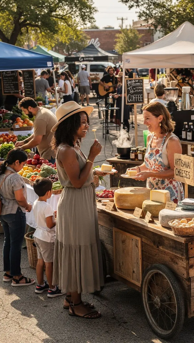 Sprzedawca prezentujący swoje wyroby rękodzielnicze na lokalnym rynku.